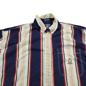 Chaps Ralph Lauren Shirt Men’s XL Colorful Striped Button Up Flaws*